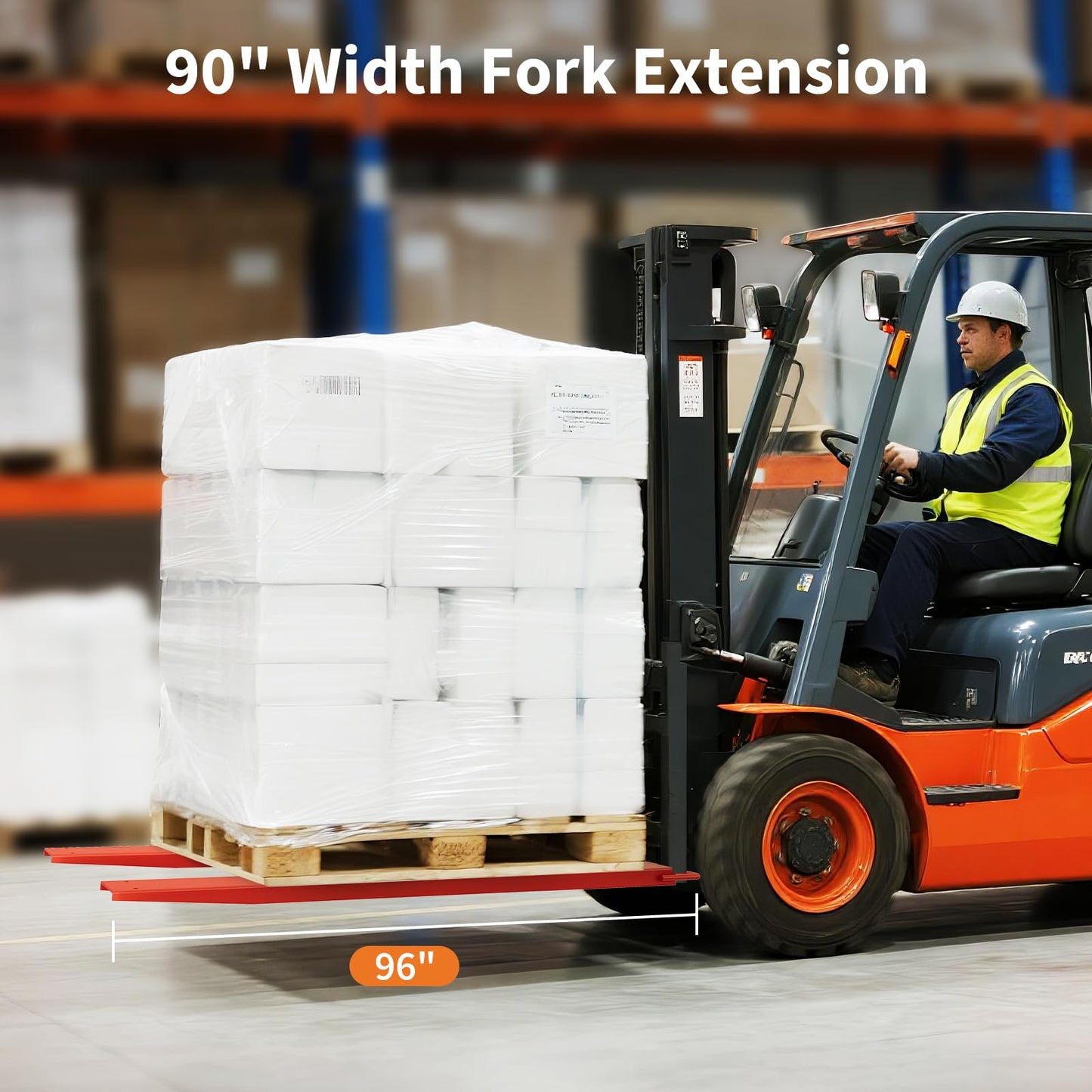 PrecisionAuto Heavy Duty Steel Forklift Fork Extensions – 94" Pair, 4600 lbs Capacity, Fits 4.5-5" Forks, Industrial Pallet Handling, Red (94 inches in Length | Red | Comes with one Pair of Gloves)