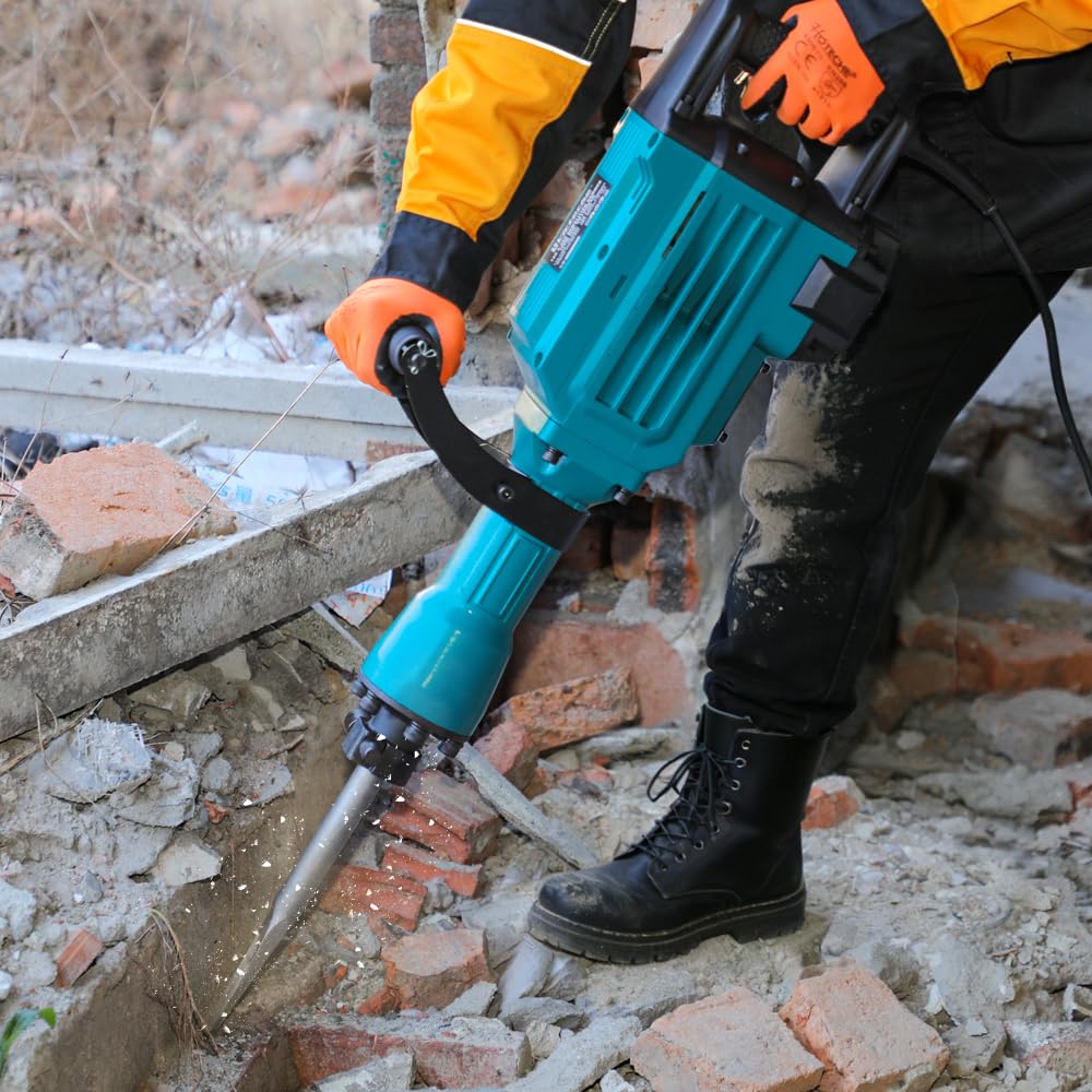 Victeche 2400W Demolition Electric Jack Hammer 65J Heavy Duty Concrete Breaker with Point and Flat Chisel