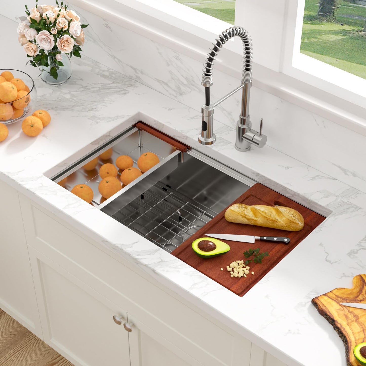 Sarlai 33 Kitchen Sink Undermount - 33 x 19 Inch Undermount Sink Ledge Workstation Deep Single Bowl 16 Gauge Stainless Steel Under Counter Kitchen Sinks Basin
