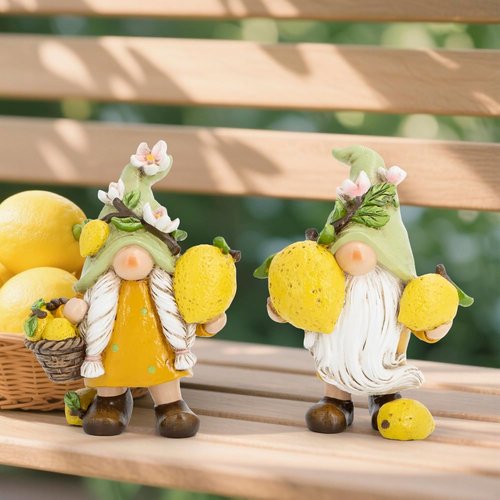 Hodao Lemon Gnome Figurines Set of 2 - Adorable Yellow Home Decor for Summer | Perfect for Kitchen & Living Room