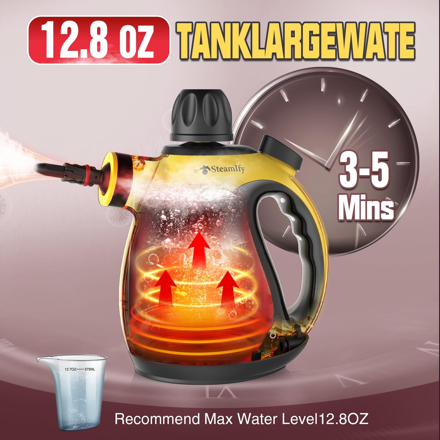 STEAMIFY Pressurized Handheld Steam Cleaner for Home, Multi-Surface Steamer with 12 Accessories, 12.8oz Natural Steamer for Cleaning Car, Bathroom, Shower, Upholstery, Grout, Window, Grease