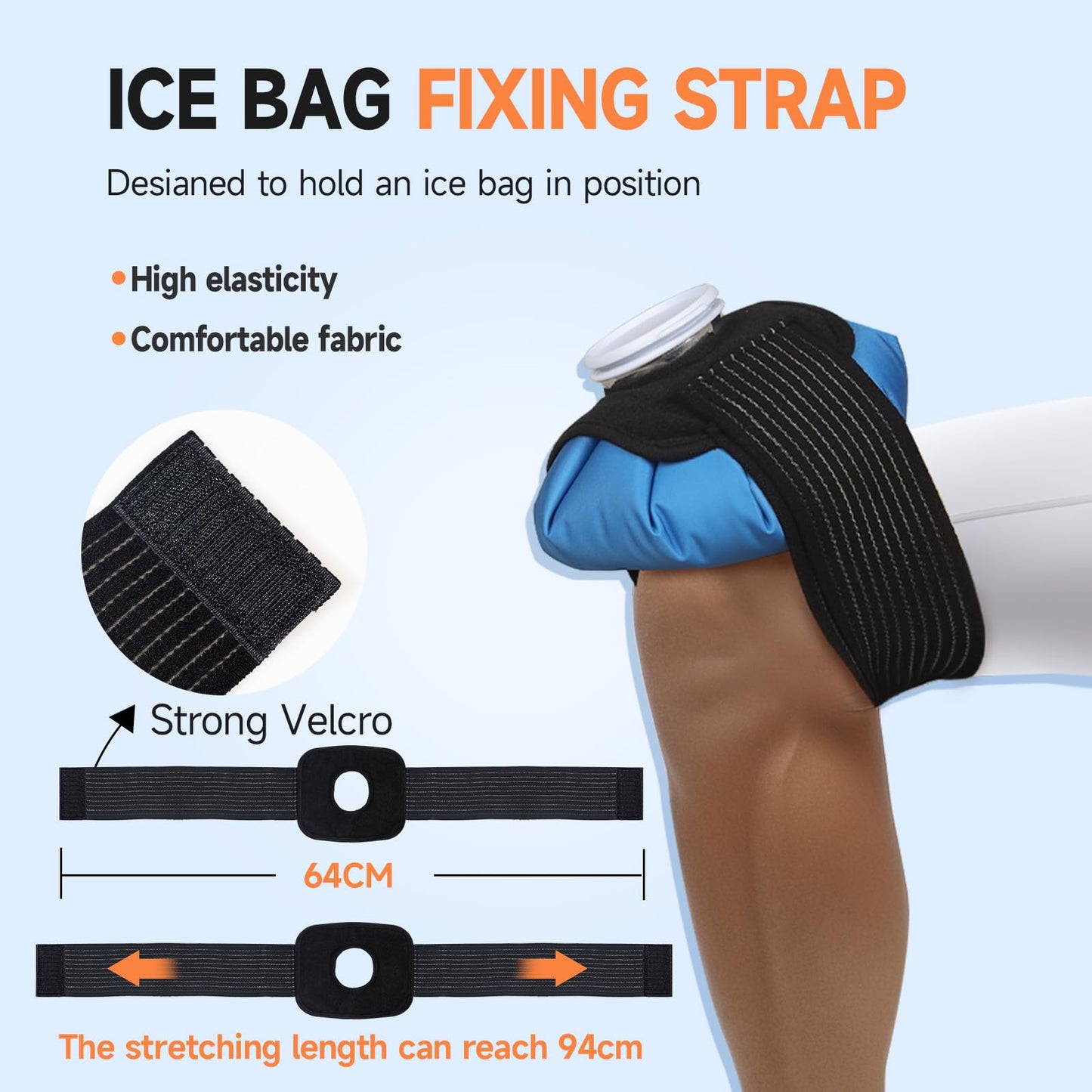 ANMIA Ice Pack Bags with Wrap for Injuries Reusable, Cold Pack Water Bag Hot Bag for Pain Relief, Leak-Proof Elastic Ice Bag, Size 9''