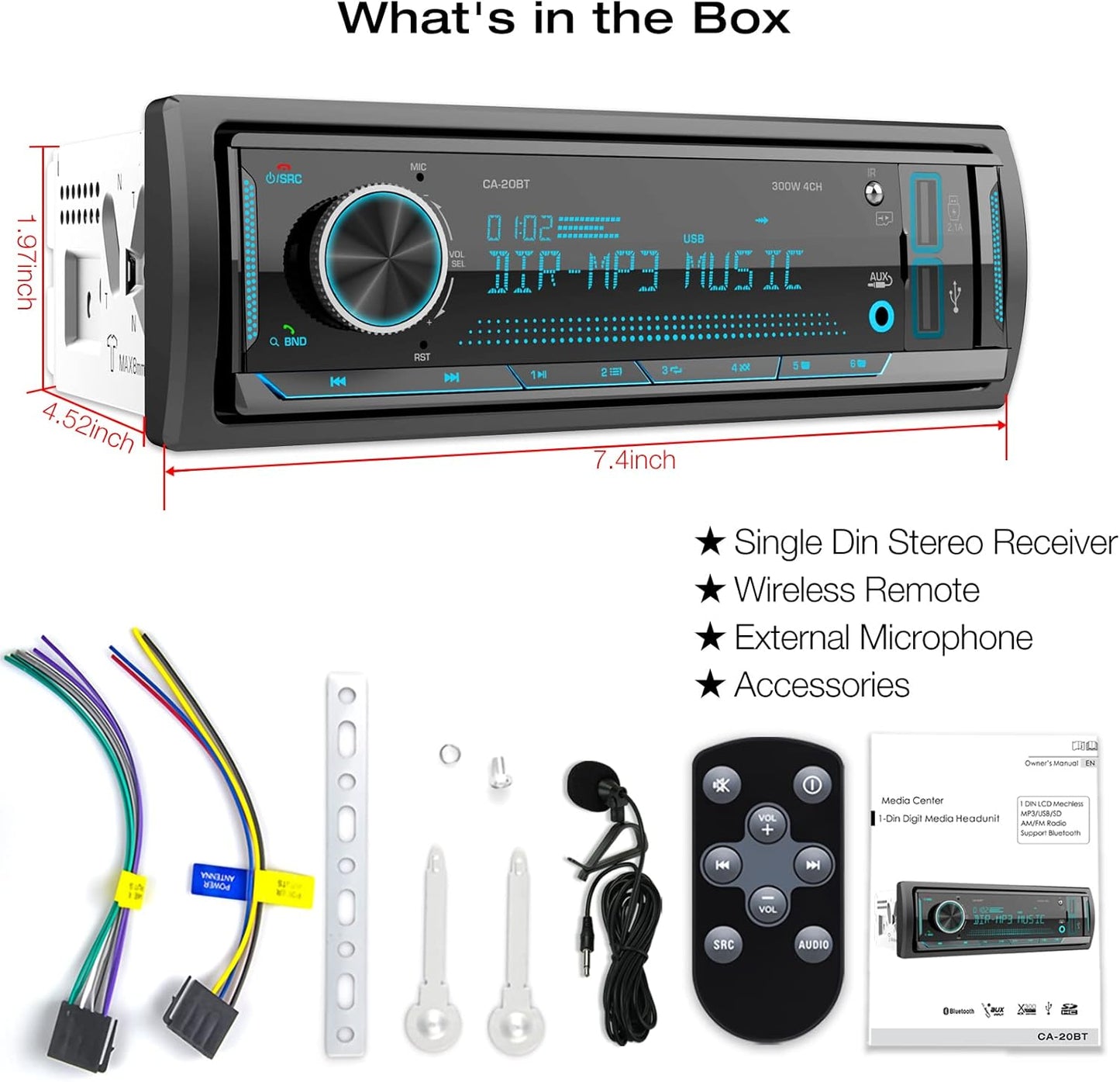 DOVOX USB/SD/AUX/MP3 2.1A Single Din Stereo Marine Radio: Bluetooth Car Audio Receivers with Digital LCD Display | FM