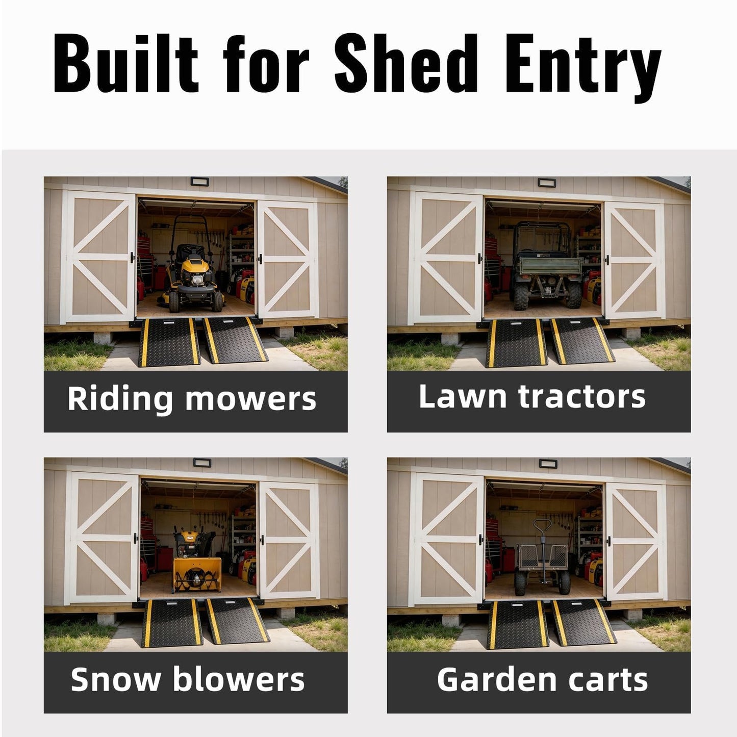 Shed Ramps 2 Pack with Handle, 1500 Lbs Capacity Steel Loading Ramp, 29" L x 24" W Each Diamond Plate Ramp for Lawn Mower, Riding Mower, Snow Blower, Garden Cart, Shed & Garage Threshold