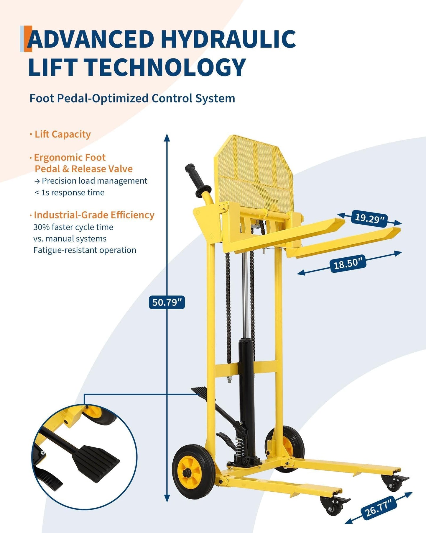 Hydraulic Material Lift and Pallet Stacker - 440 Lbs Capacity Manual Winch Stacker with 36 Inch Max Lift Height - Mobile Forklift Truck Dolly and Pallet Jack with Diamond Plate Steel Platform, Yellow