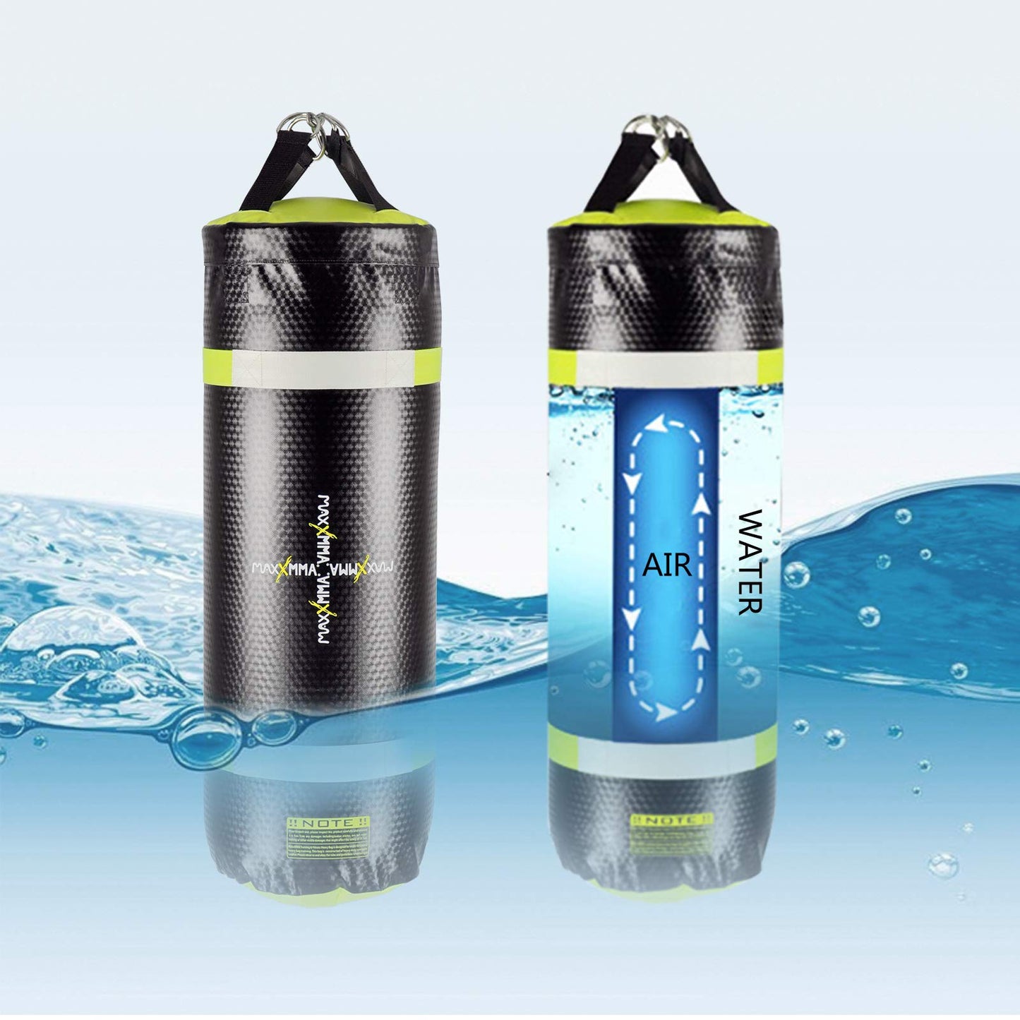 MaxxMMA 3 ft 4-in-1 Water/Air Heavy Bag | Training & Fitness, Uppercut Workout, MMA Grappling, Punching Bag (Black/Neon Yellow)