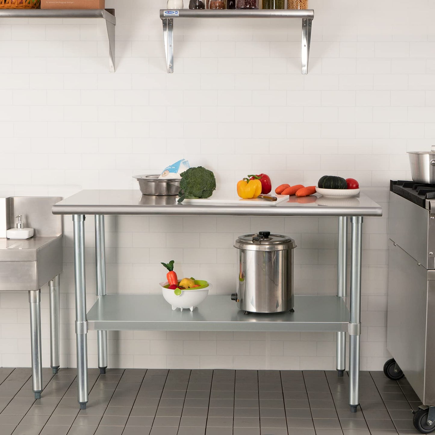 HARDURA Stainless Steel Table 24X60 Inches with Undershelf and Galvanized Legs NSF Heavy Duty Commercial Prep Work Table for Restaurant Kitchen Home and Hotel