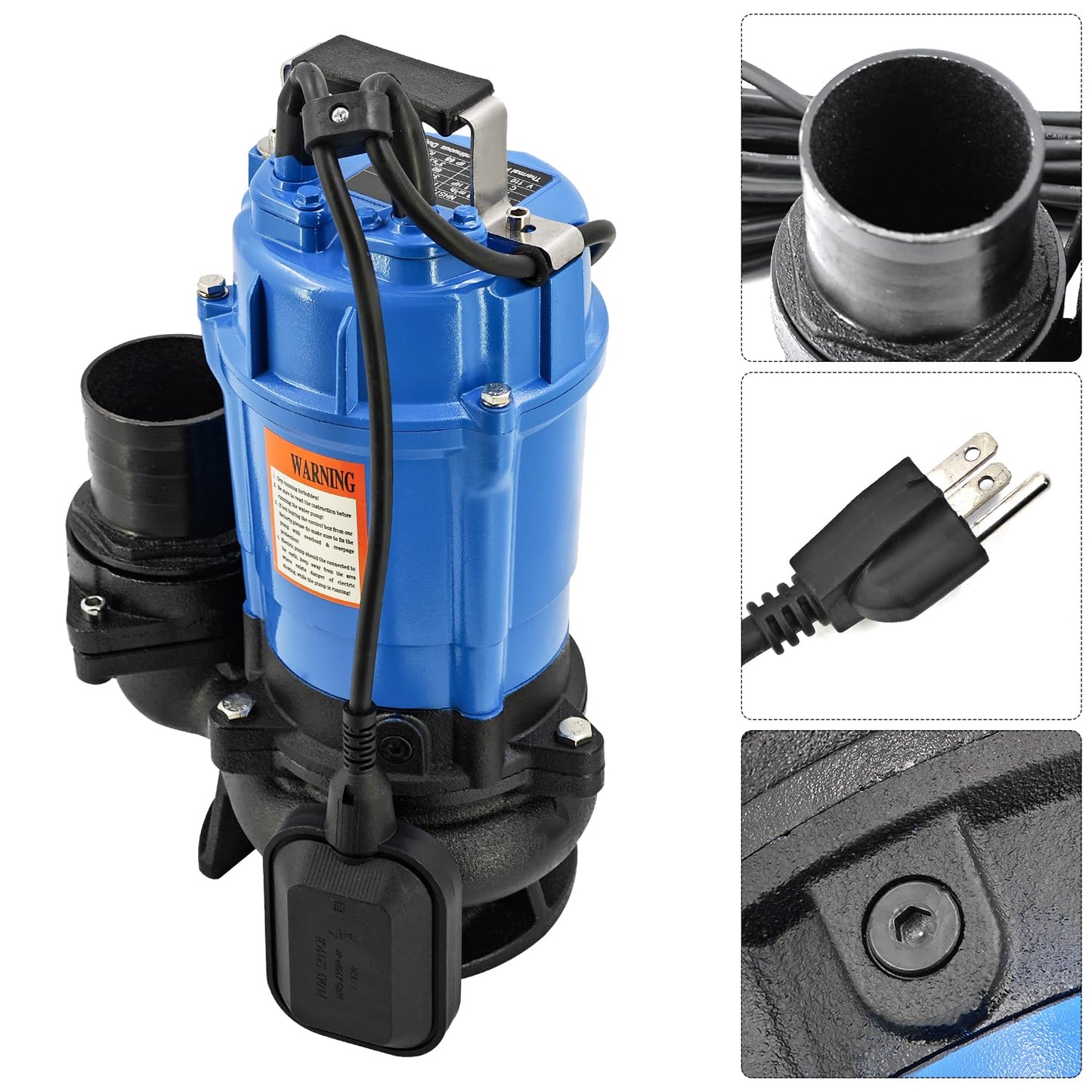 HSZ3.75S HS3.75S 1 HP 115V Automatic Electric Submersible Wastewater Pump with Float Switch Replacement for HS3.75S-62, 61 GPM / 3660 GPH, 3" Straight Male NPT