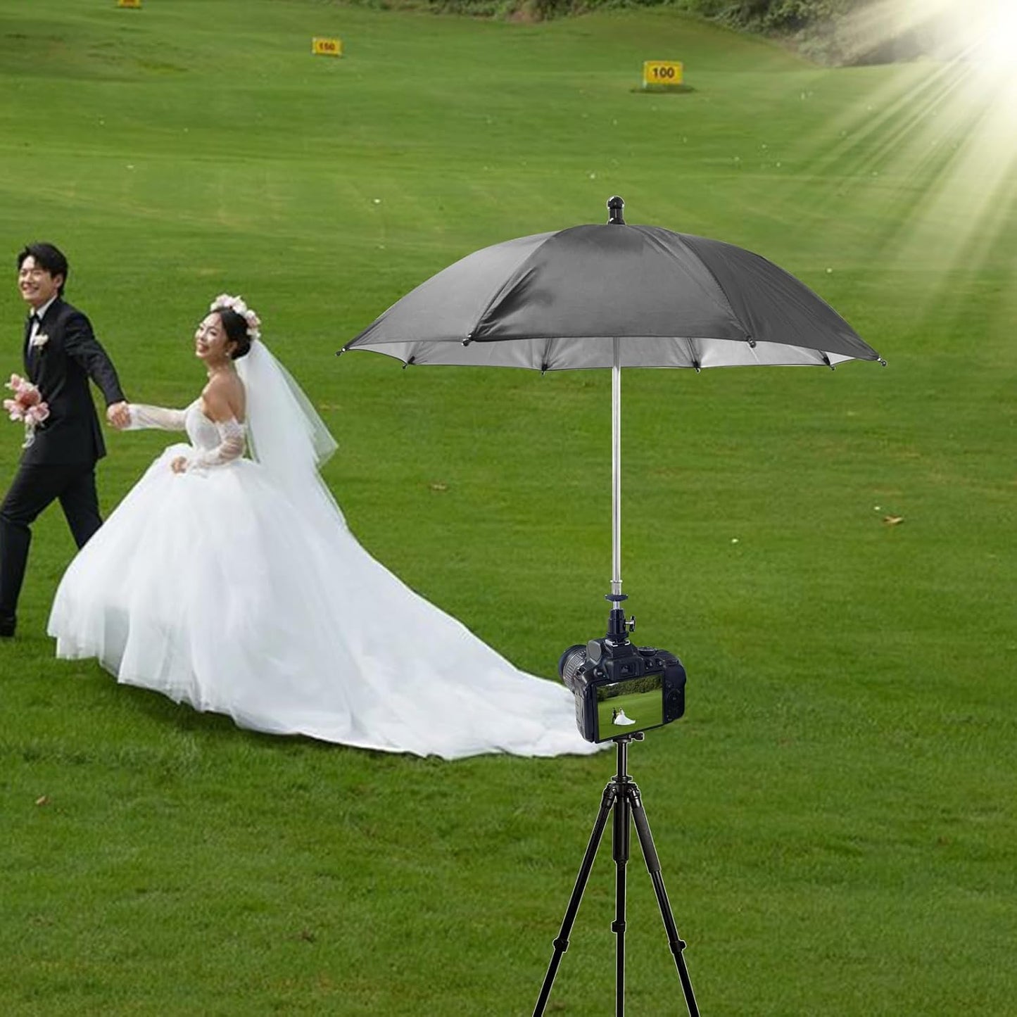 SnowTing 360 20 Inch Camera Hot Shoe Umbrella, Swivel DSLR Camera Sunshade & Rain Cover for Camera with Hot Shoe