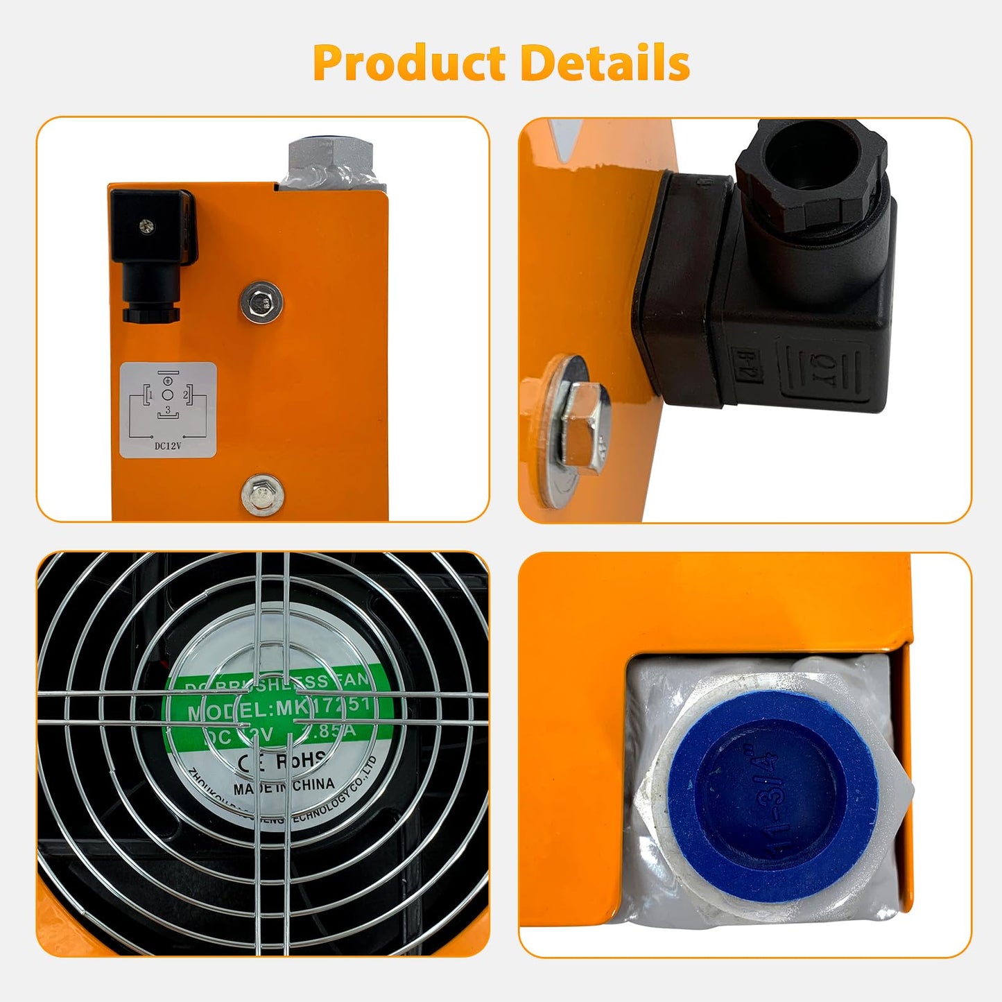 Hydraulic Air Cooler AH0608T-CA Air-Cooled Oil Radiator DC 12V 48W 60L/min Compatible with Most 1-2 Ton Excavator Makes and Models