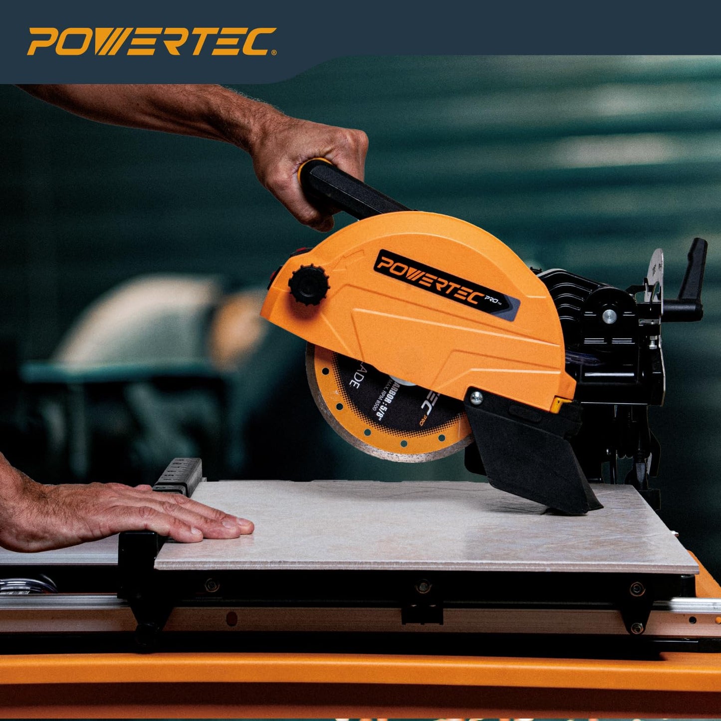 POWERTEC PRO 7-Inch Wet Tile Saw with Stand - 10-Amp, 1.5 HP Tile Cutter with Laser & LED Light, for Precise Ceramic & Porcelain Cuts (TLS1003)