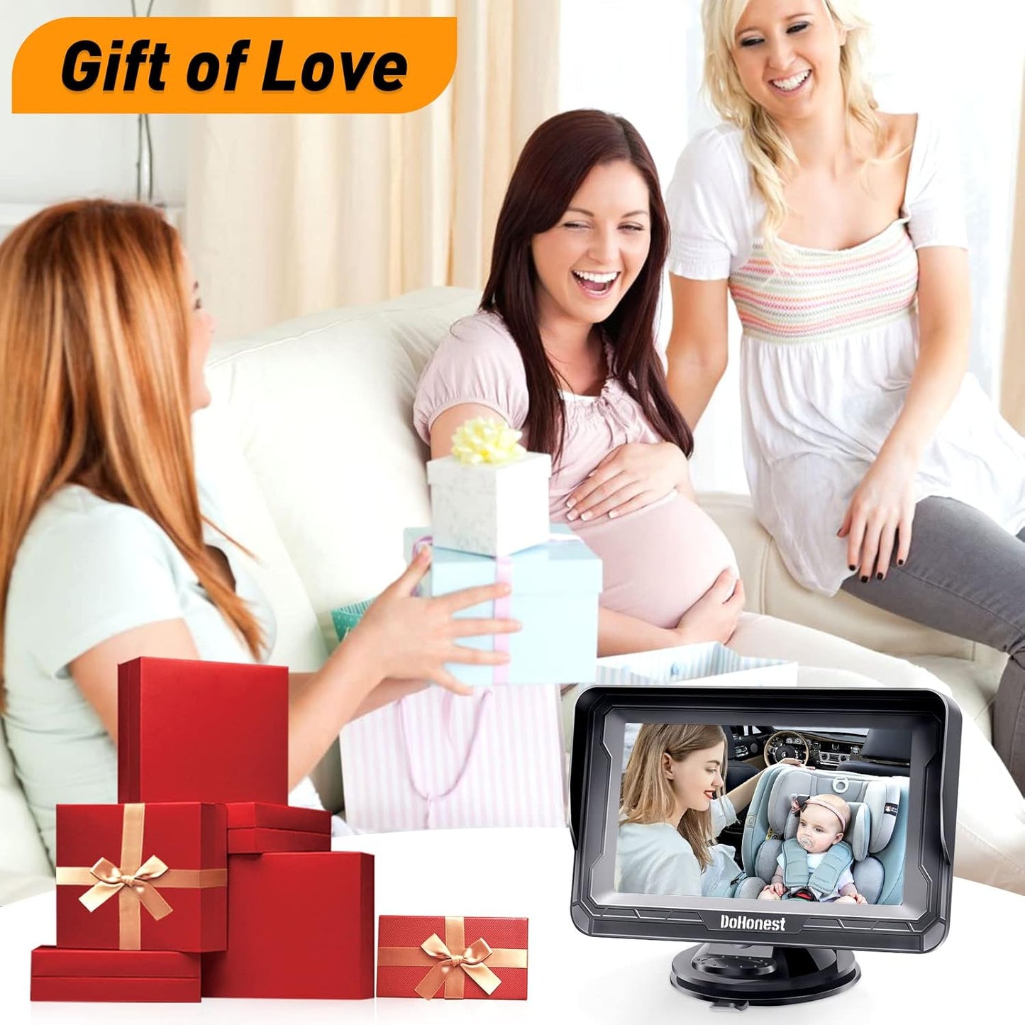 1080P Setup, DoHonest Baby Car Camera HD - Rear-Facing Car Baby Monitor with Night Vision, Adjustable View Angle, Easy