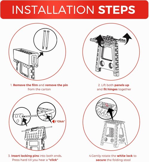 ACKO Folding Step Stool - 16 Inch, 400 lbs Capacity | Collapsible Plastic Stool for Adults & Kids - Black