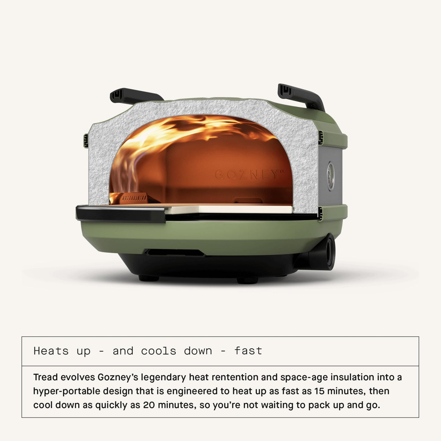 Gozney Tread Portable Pizza Oven, Olive, Makes 12” Pizzas - Revolutionary Lateral Gas Burner, Quick Heat Up, Lightweight & Rugged Design