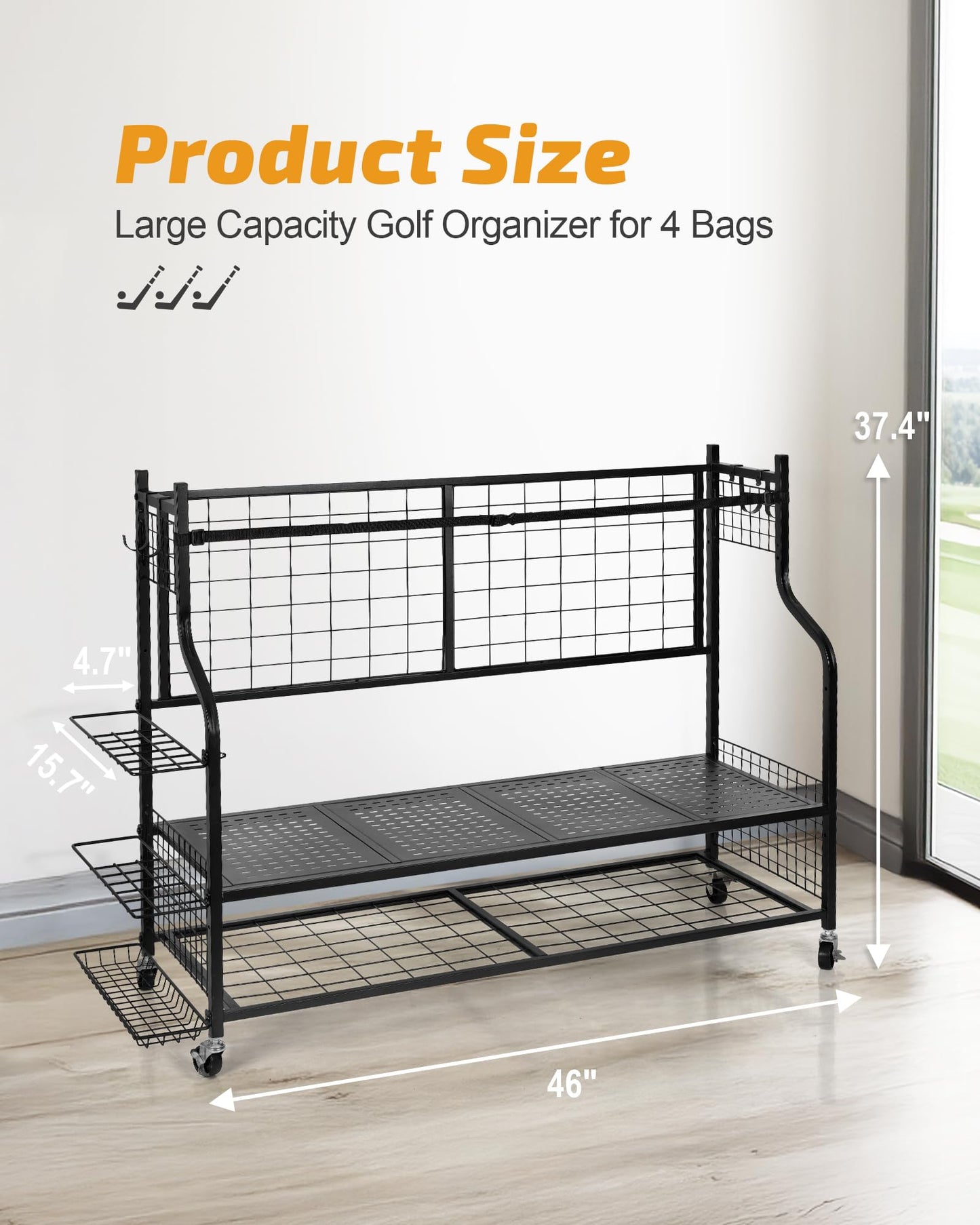 PLKOW 4 Golf Bag Organizer Garage Storage, Extra Large Golf Bag Storage Rack for Golf Bag, Golf Clubs and Golf Accessories, Golf Storage for Garage, Golf Clubs, Basement