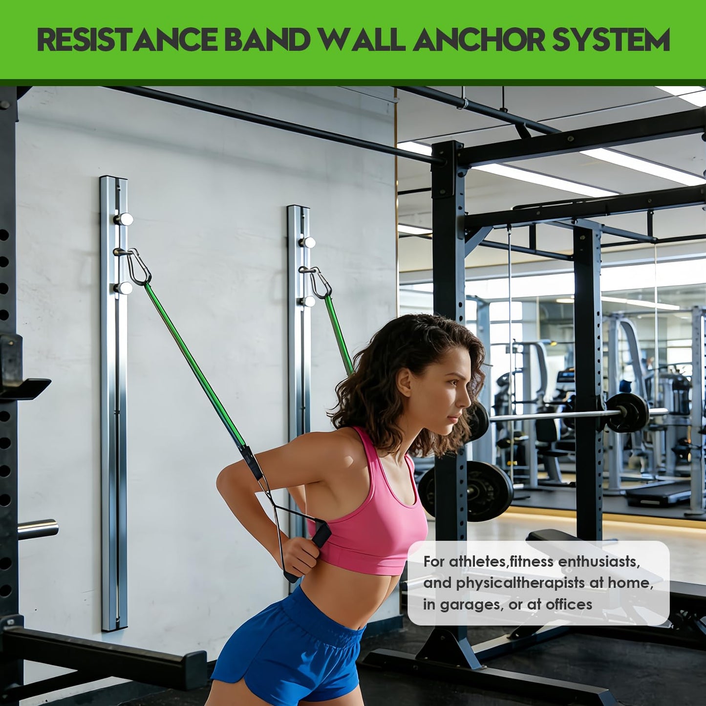 Aluminum Anchor Fitness System for Wall-Mounted - Adjustable with Five Resistance Bands, Resistance Bands Wall Mount for Strength Training, Workout Wall Anchor System, Silver 2 Pack