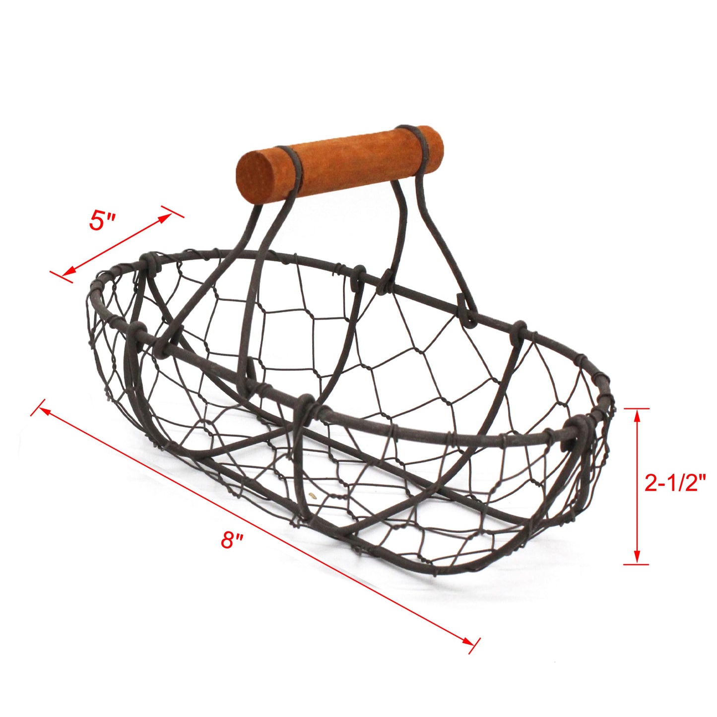 CVHOMEDECO. Chicken Wire Egg Baskets Rust Gathering Baskets with Wooden Handle Country Vintage Style Storage Baskets. Set of 2 (Oval)