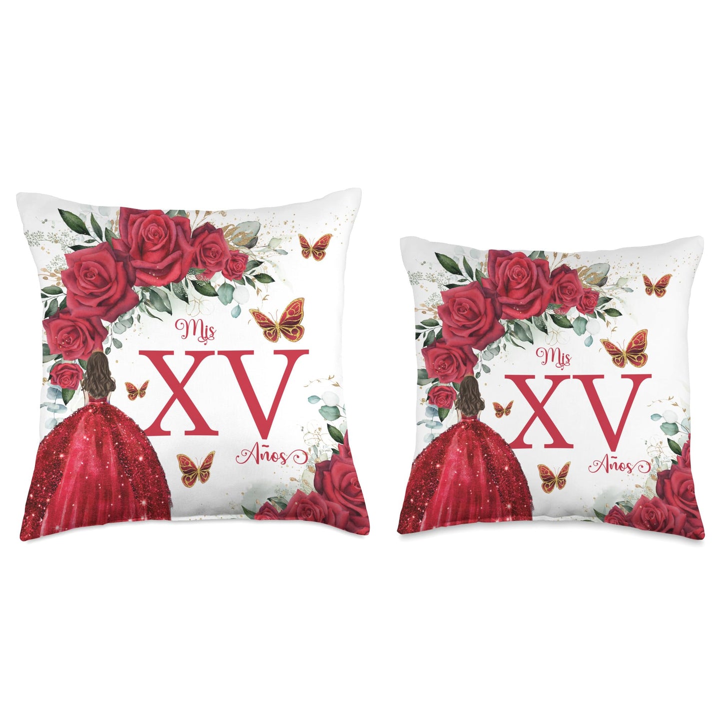 Red Roses Floral Quinceañera Mis XV Años Throw Pillow
