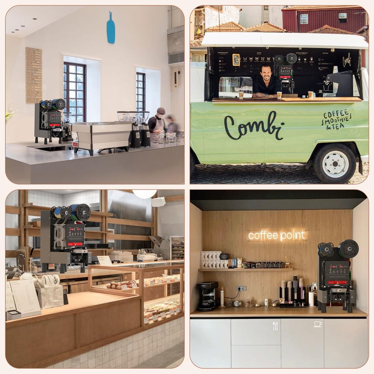 BriSunshine Cup Sealing Machine, Full Automatic Cup Sealer, 88/89/90/95 mm Electric Boba Machine, 600 Cups/H, Plastic & Paper Cups for Bubble Boba Tea Coffee Juice (Sealing Film Excluded)