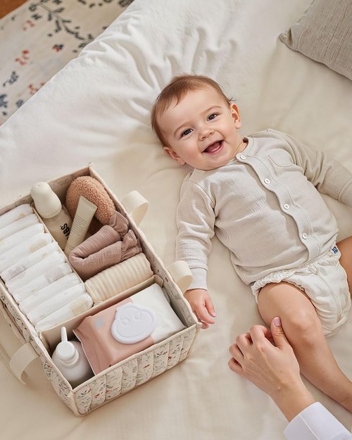 Blissful Diary Floral Diaper Caddy Organizer - Stylish Nursery Storage Basket for Newborn Essentials | Floral Beige