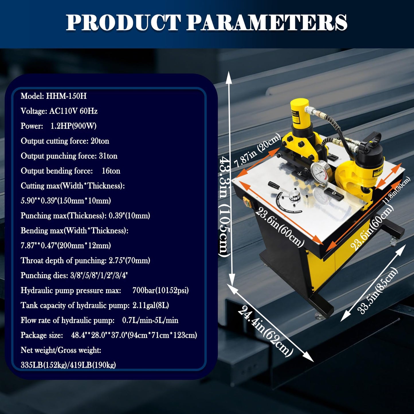 INTBUYING 3 in 1 Electric Hydraulic Busbar Processor Cutter/Bender/Hole Puncher 700bar for Copper & Aluminum Busbars, Industrial Grade Busbar Fabrication Tool with 6 Punching Dies 110V