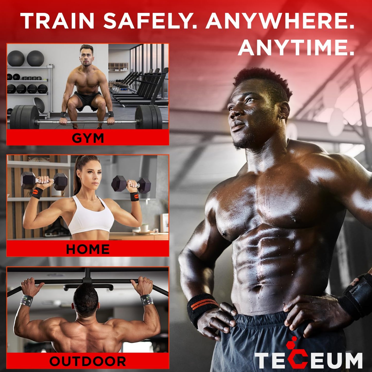 TECEUM Fit Weightlifting Wrist Wraps with Thumb Loop β Black β Beast Mode β 18 inch β Heavy-Duty Workout Wrist Support & Protection β Ideal for Powerlifting, Strength Training, Bodybuilding