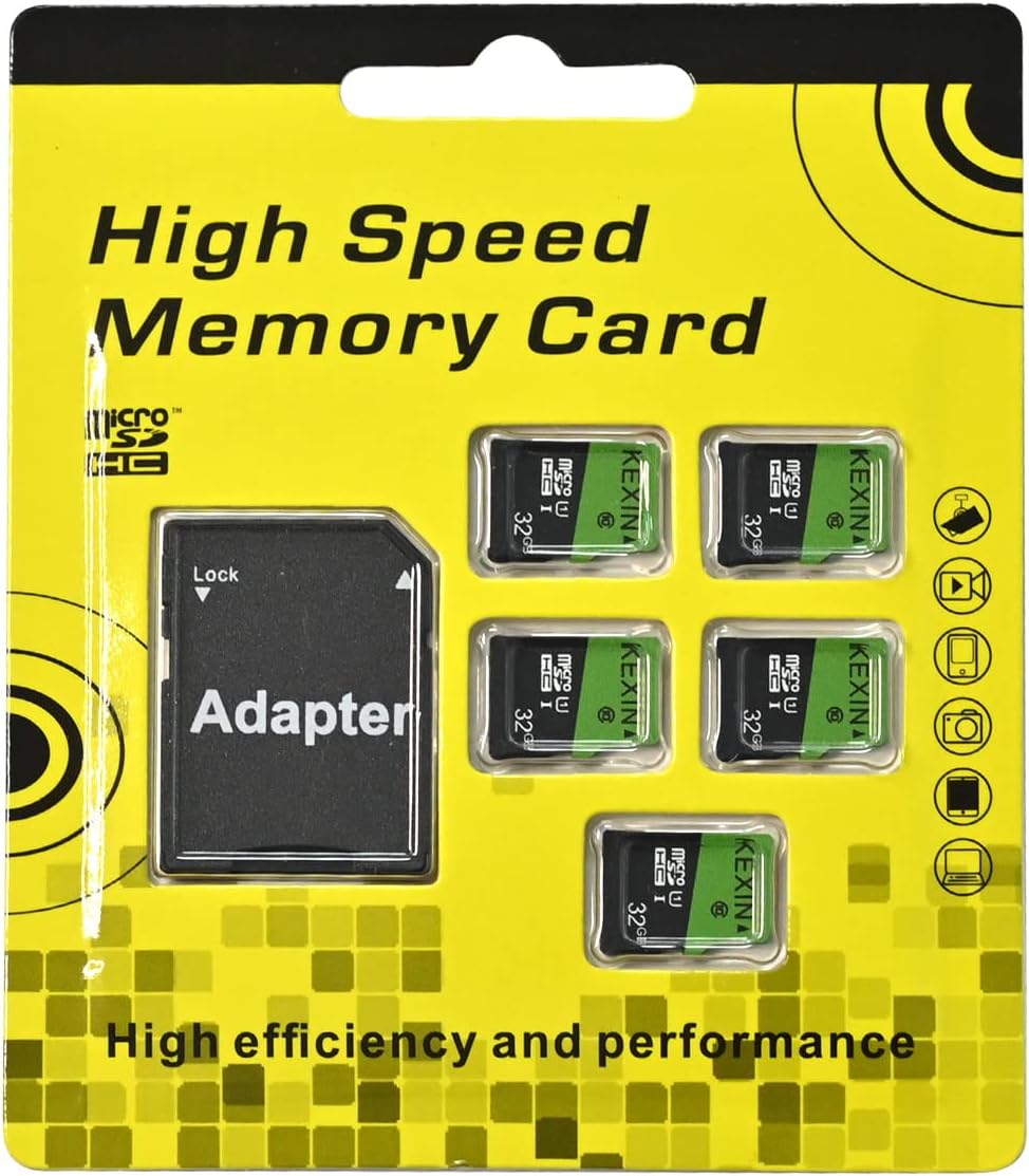 KEXIN 32GB 5 Pack C10 U1 5 Pack 32 Micro SD Card with SD Adapter microSDHC Memory Card UHS-I Micro SD Card Full HD High