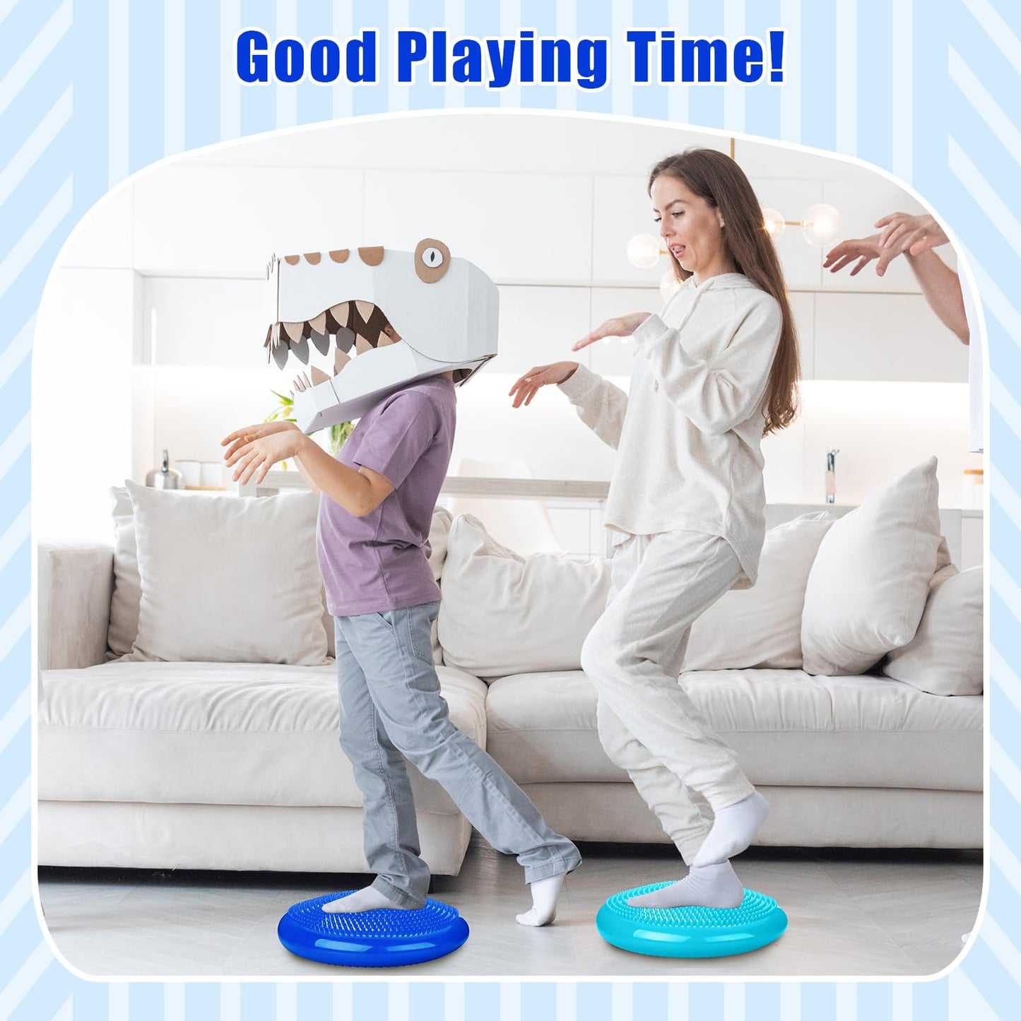Silipull 2 Pcs Wiggle Seat Inflated Wobble Cushion Flexible Balance Disc with Air Pump for Core Stability Strengthening Improving Posture Physical Exercise(Royal Blue and Macaroon Blue)