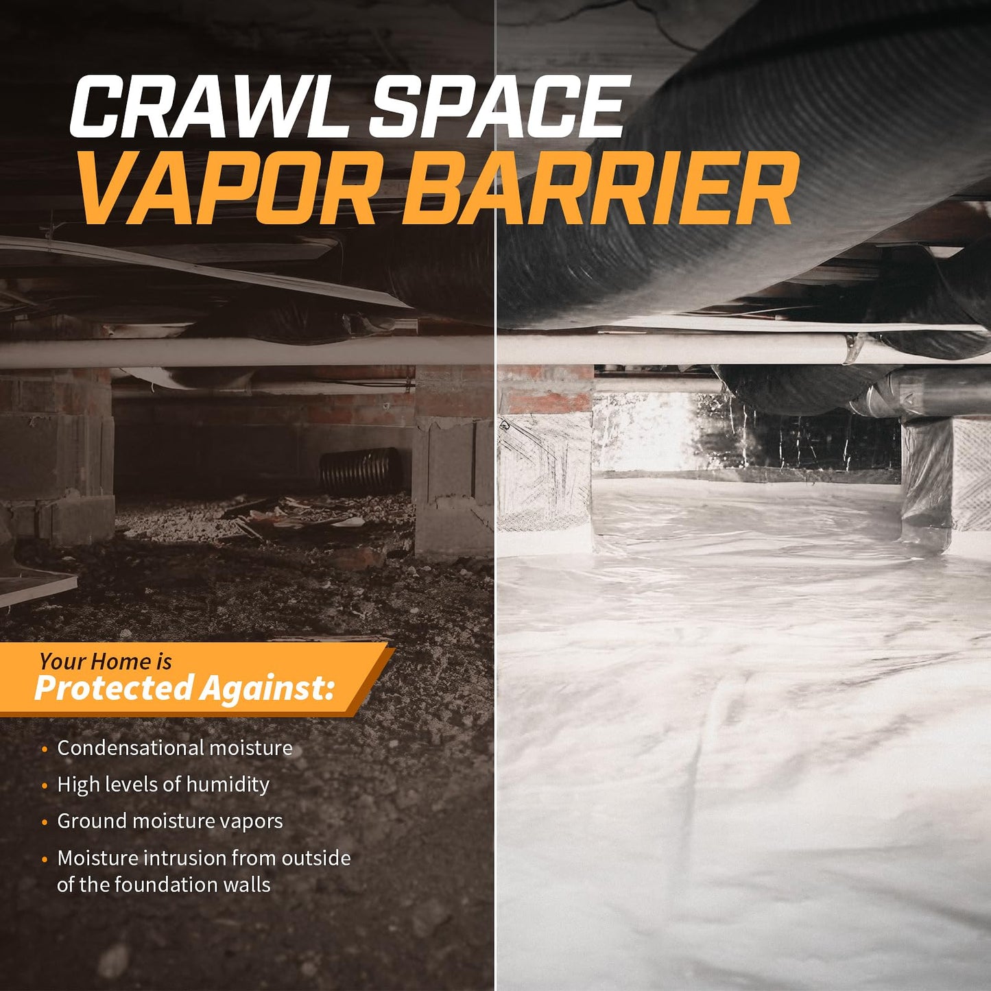 Crawl Space Vapor Barrier, 10mil Film, 10'x65', White Plastic Sheeting - Thick Plastic Sheeting, Heavy Duty Polyethylene Film, Drop Cloth Vapor Barrier Covering for Crawl Space, Garden, Basement
