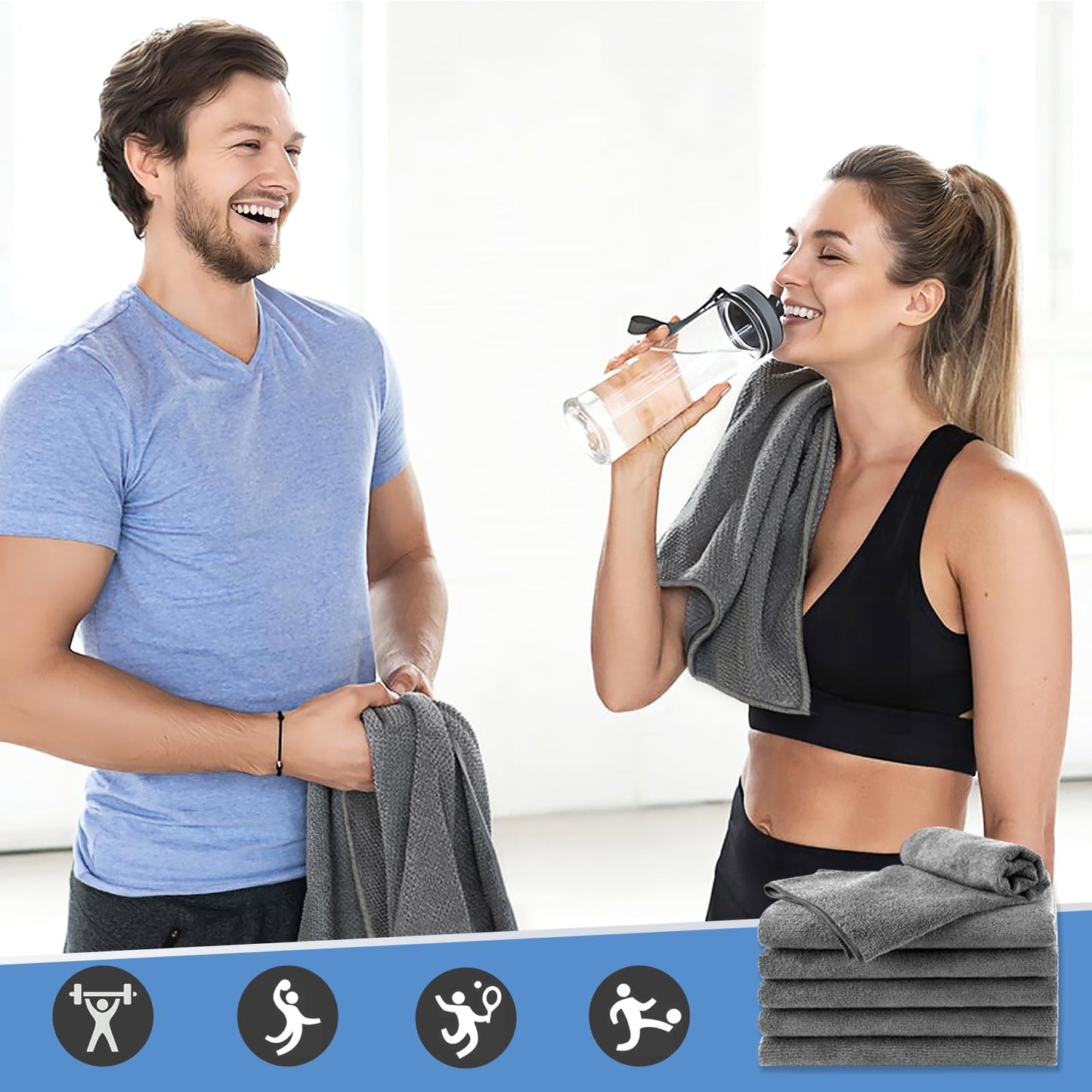 UNIMADE 24 Pack Gym Towels Set - Highly Absorbent and Quick Drying Microfiber Salon Towels, Premium Hand Cloths for Bathroom, Gym, Shower, Hotel, and Spa - 16x27 inch (Grey)
