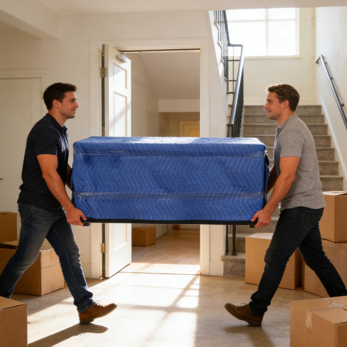 12 Moving Packing Blankets 80 x 72 Inches (65 lb/Dozen) Heavy Duty Moving Pads for Protecting Furniture Pro Quilted Shipping Furniture Pads (Blue 12PCS)