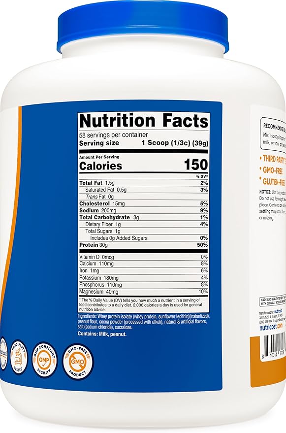 Nutricost Whey Protein Isolate (Chocolate Peanut Butter, 5 Pound) Protein Powder