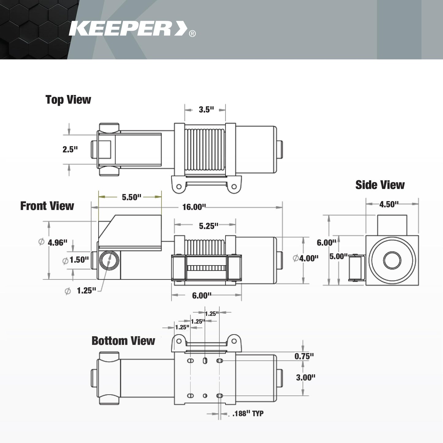 KEEPER Electric Winch 110/120V AC with Remote, Hand Held Control, 1500 lb. Capacity, AC Power, ATV, Truck, SUVs, Large Vehicles, Trailer Winch