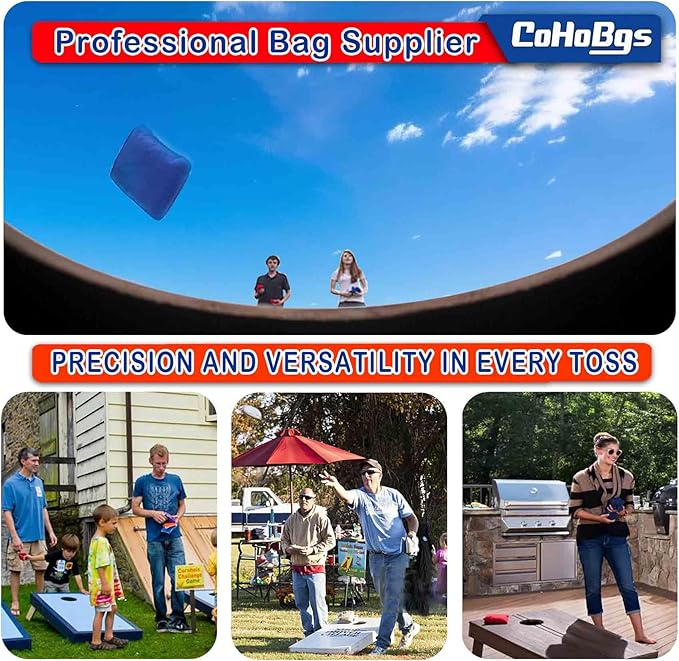 CoHoBgs Corn Hole Bags Set 8, Professional Cornhole Bags Dual-Sided Slick & Stick Resin Filled Suede and Duck Canvas Bean Bag for Cornhole Game Includes Carry Case