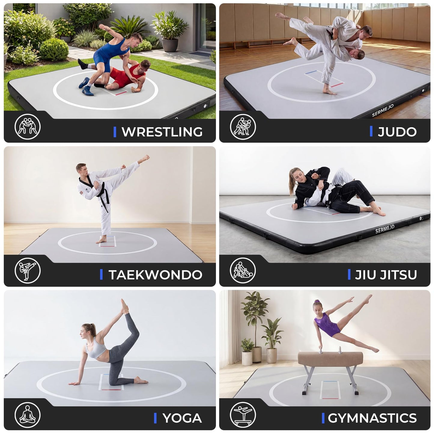 Wrestling Mat Inflatable 10x10 FT Flodable Jiu Jitsu Mats Portable 4” for Home Training, BJJ, MMA, Grappling, Judo, Martial Art, Boxing Indoor Outdoor (Carbon Grey, 10 ft x 10 ft x 4 in)