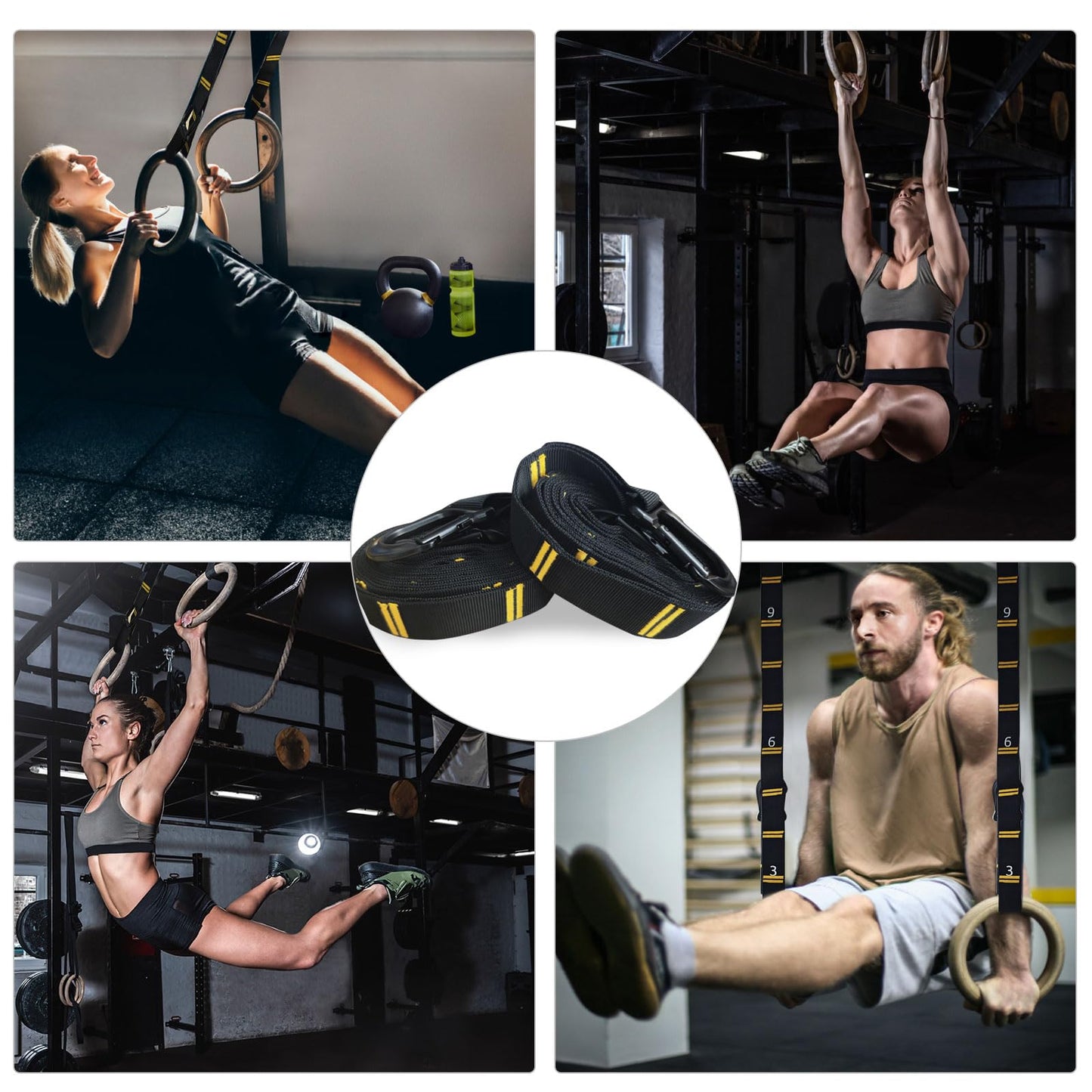 Powerfeng Adjustable Numbered Straps for Gymnastic Rings & Pull Up Handles, 8.2FT Long Each, 1000LBS Weight Capacity, Home Gym DIY Pull Down System Accessories(Only Straps No Rings)