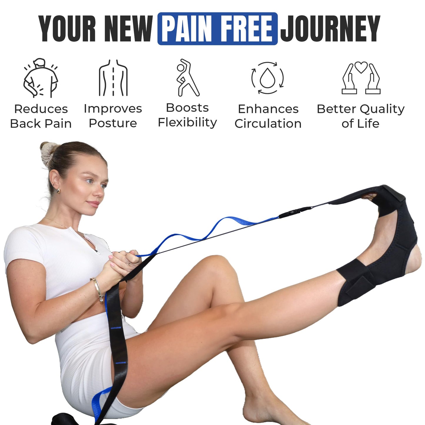 Stretch Strap with Loops Physical Therapy - Full Body Exercise Straps for Stretching with Detachable Foot - Leg & Calf Stretcher for Plantar Fasciitis, Physical Therapy, Pain Relief, and Flexibility