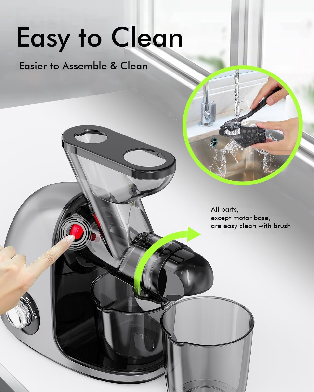 Cold Press Juicer, SiFENE Slow Masticating Juicer Machines for Fruit & Vegetable, Juice Yield Maker Extractor with Dual Mouth Quiet Motor & Anti-Clog System, Easy to Clean, Gray, JS3209