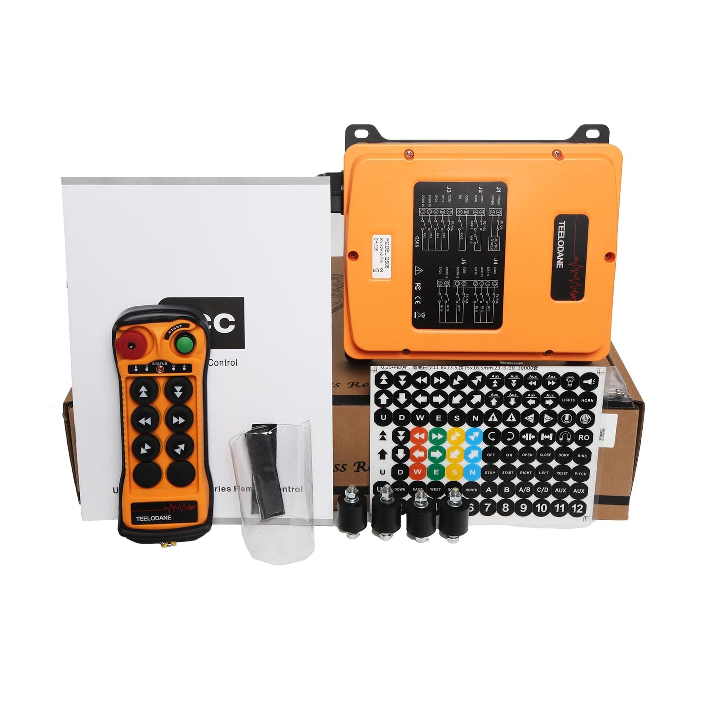 TEELODANE Q606 24V/110V/220V Industrial Wireless Remote Control 6 Button Dual Speed, IP65 Waterproof, Reinforced Nylon Housing, Heavy Duty Radio Controller for Crane Hoist Lift Winch (AC/DC 24-264V)