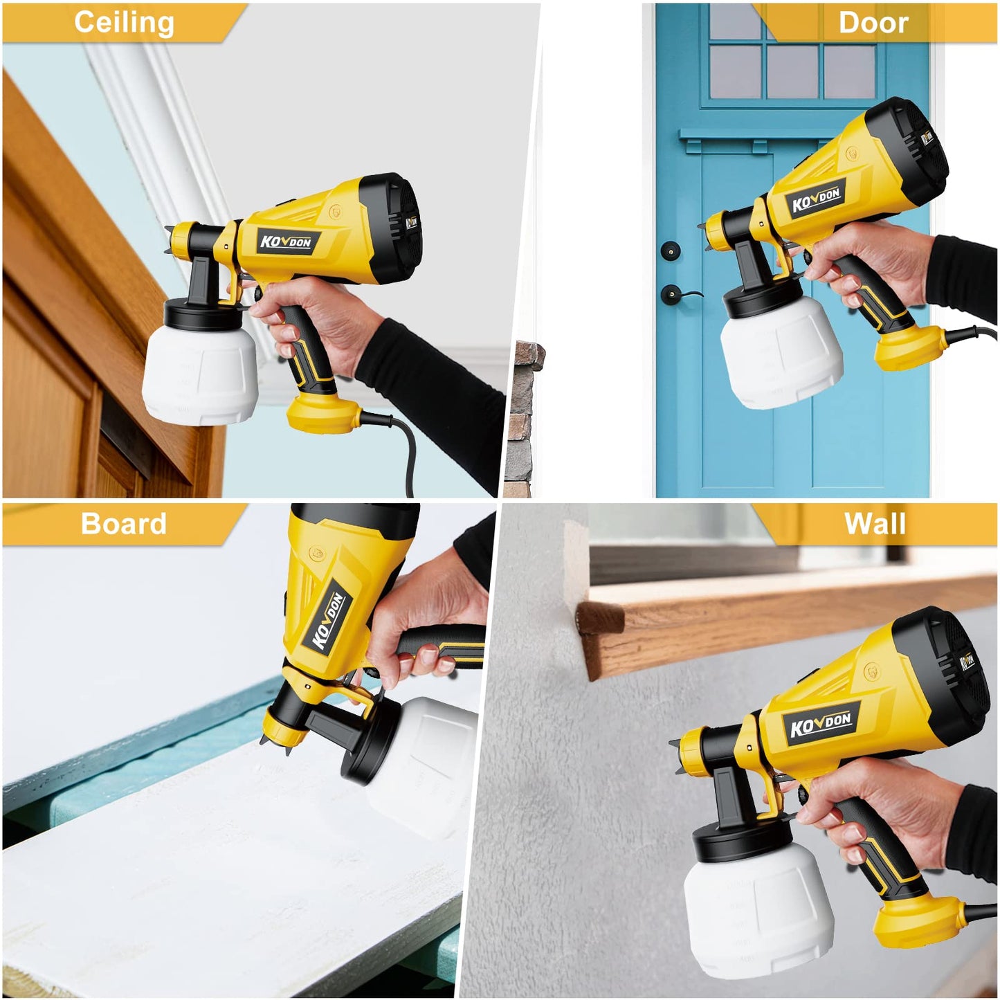 KOVDON Paint Sprayer, 700W HVLP Spray Gun, 6 Copper Nozzles & 3 Spray Patterns, Easy to Clean, Ideal Spray Gun for Furniture, Cabinets, Fences, Decks, Walls, DIY Projects, etc. KD27 Yellow