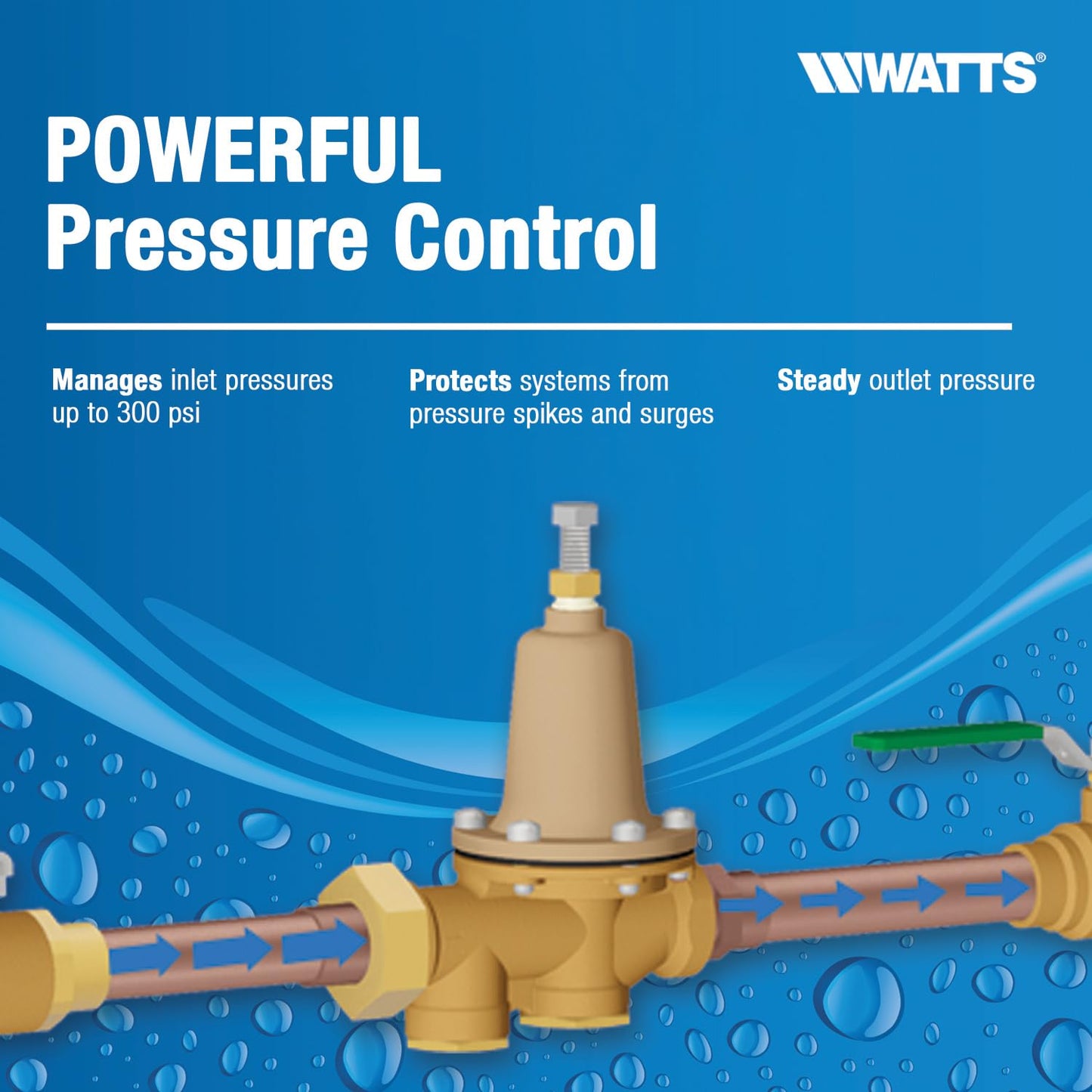 Watts LF25AUB-DU-Z3 1 Series 1-Inch Lead-Free Water Pressure Reducing Valve, Double Union, NPT Female, Polymer Seat, Elastomer Disc, Adjustable 25-75 PSI (0009322)