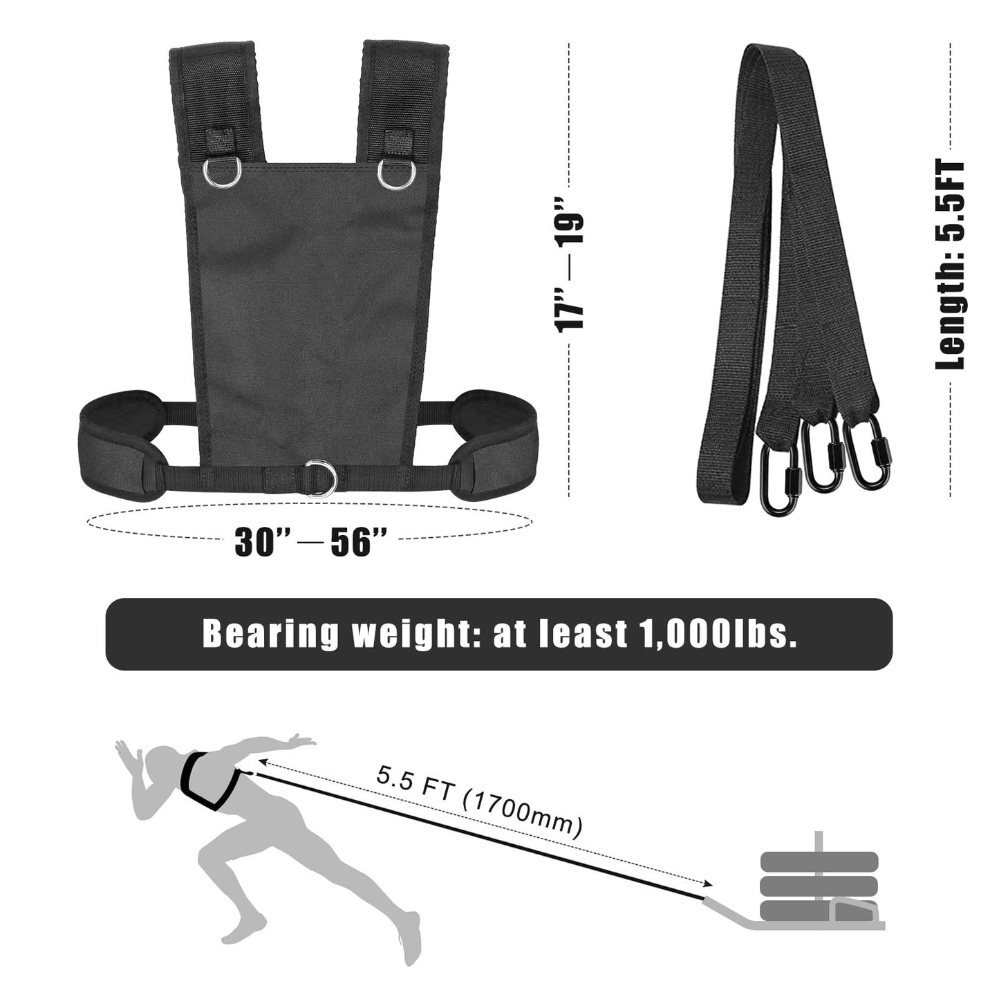 Dolibest Sled Harness for Fitness Resistance, Works with Tire, Sled and Parachute -Adjust Padded Shoulder Strap, Durable and Comfortable, Ideal for Running, Football Speed and Strength Training -Black