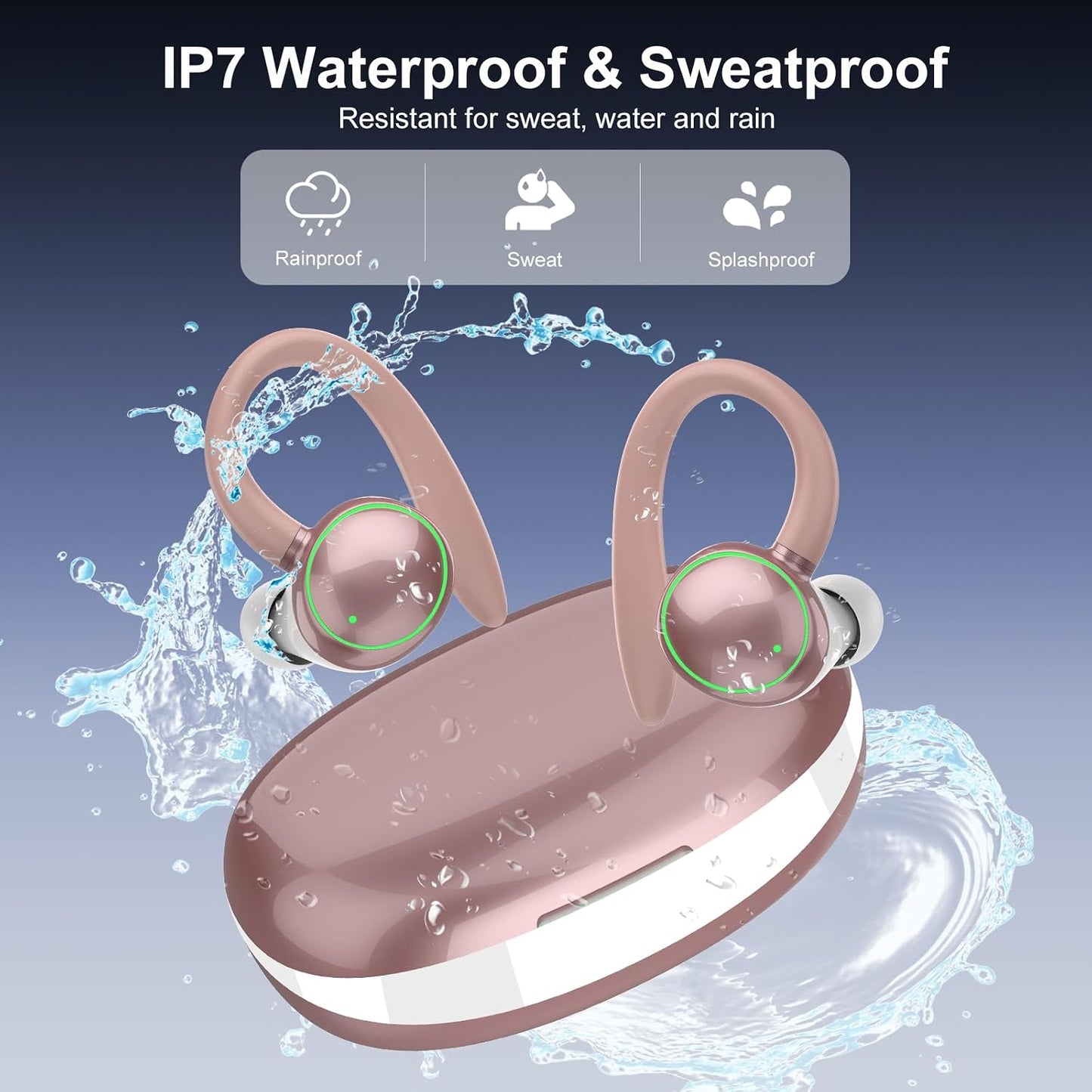 5.4 48H, IP7 Wireless Earbuds, Bluetooth Headphones Sport, Over Ear Buds With ENC Noise Cancelling Mic, Wireless