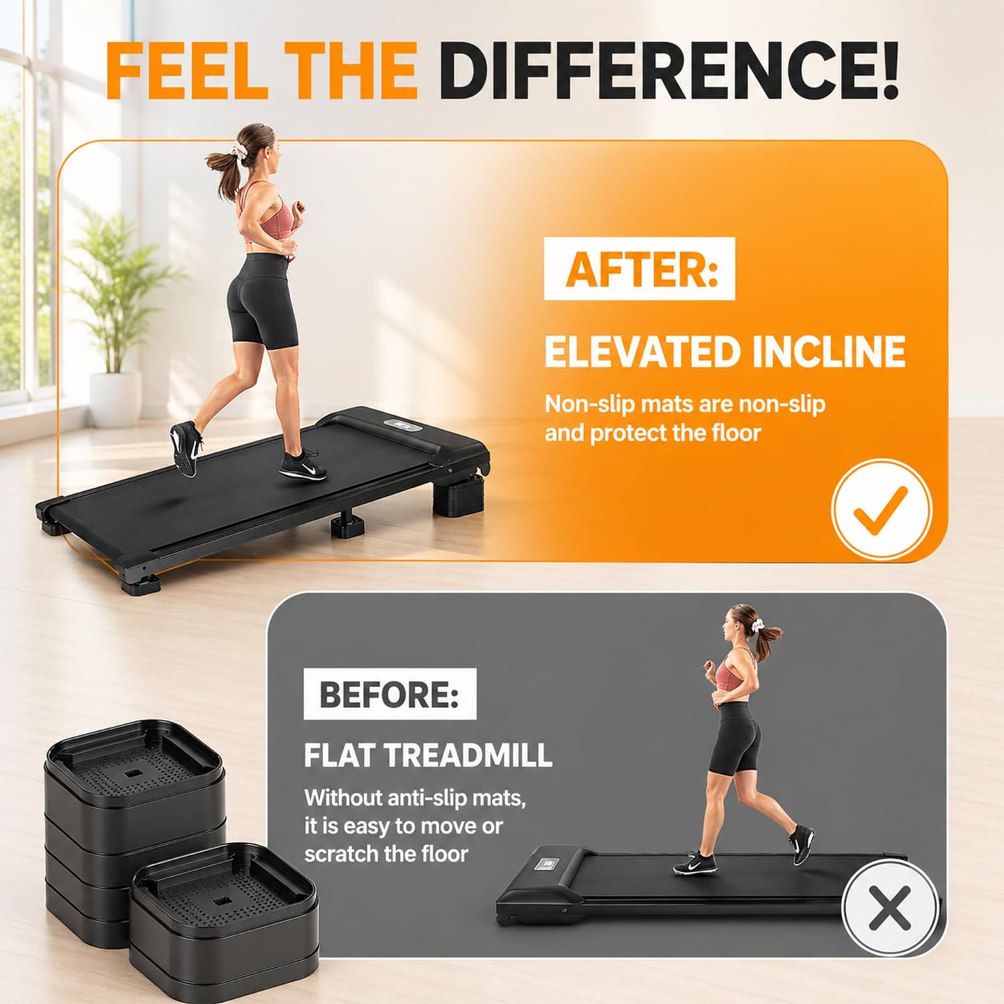 4-Pack Stackable Treadmill Incline Riser Blocks, Protect Floors,Non Slip, Protect Floors,Anti Vibration,Adjustable Height Block for Leveling and Uphill Workout for Home and Gym