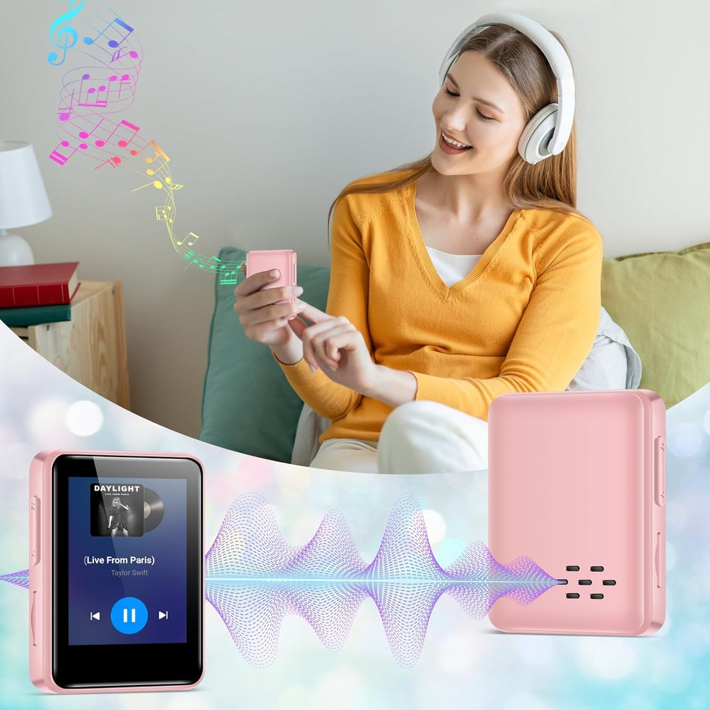 woolynew MP3 1.8 inch 512GB, 32GB Player with Bluetooth, Screen Portable Music Player with Speaker, FM Radio, Recorder