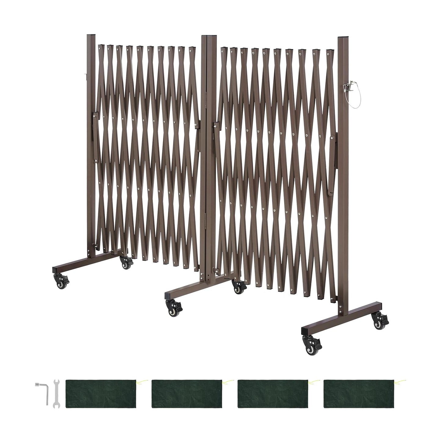 VEVOR Double Expandable Barricades, 27FT Expandable Safety Barrier, 0-180° Rotatable Mobile Barricade with Locking Casters, Portable Folding Security Gate Traffic Fence for Patio Garden Stairway