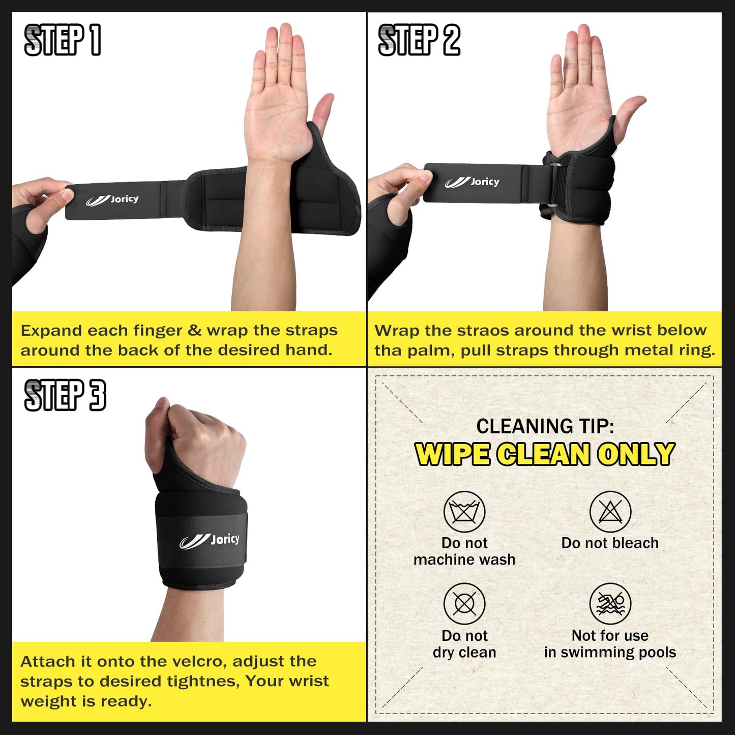 Wrist Weights with Thumb Loops Lock for Men Women 2LBS Pair (1 LB Each Weight) Arm Ankle Weights Weighted Gloves for Running Walking Jogging Strength Training Gym Workout Cardio Exercises, Black