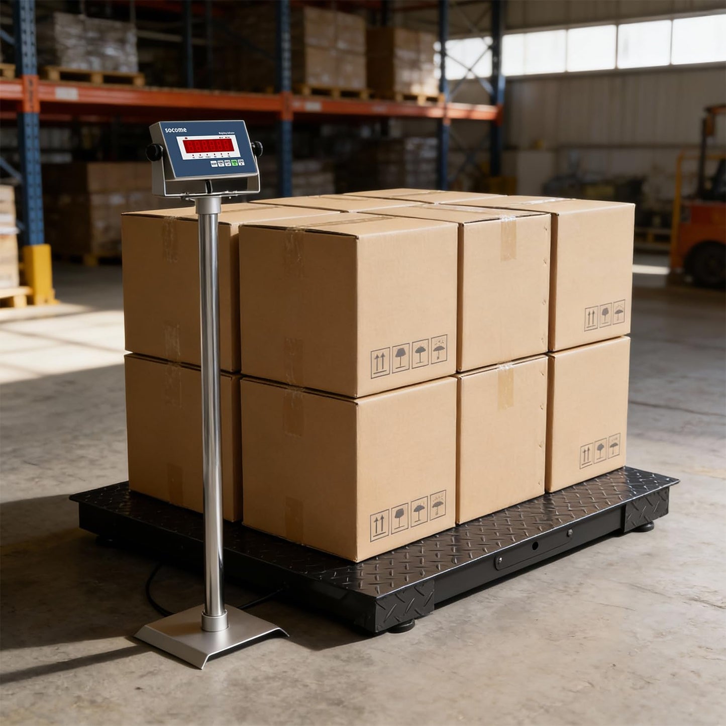 SOCOME 48"x48" Industrial Floor Scale, Professional Platform Scale with Digital Indicator, Weighing Scale for Warehouse Shipping and Industrial Use, 10000 lb x 1 lb, Black