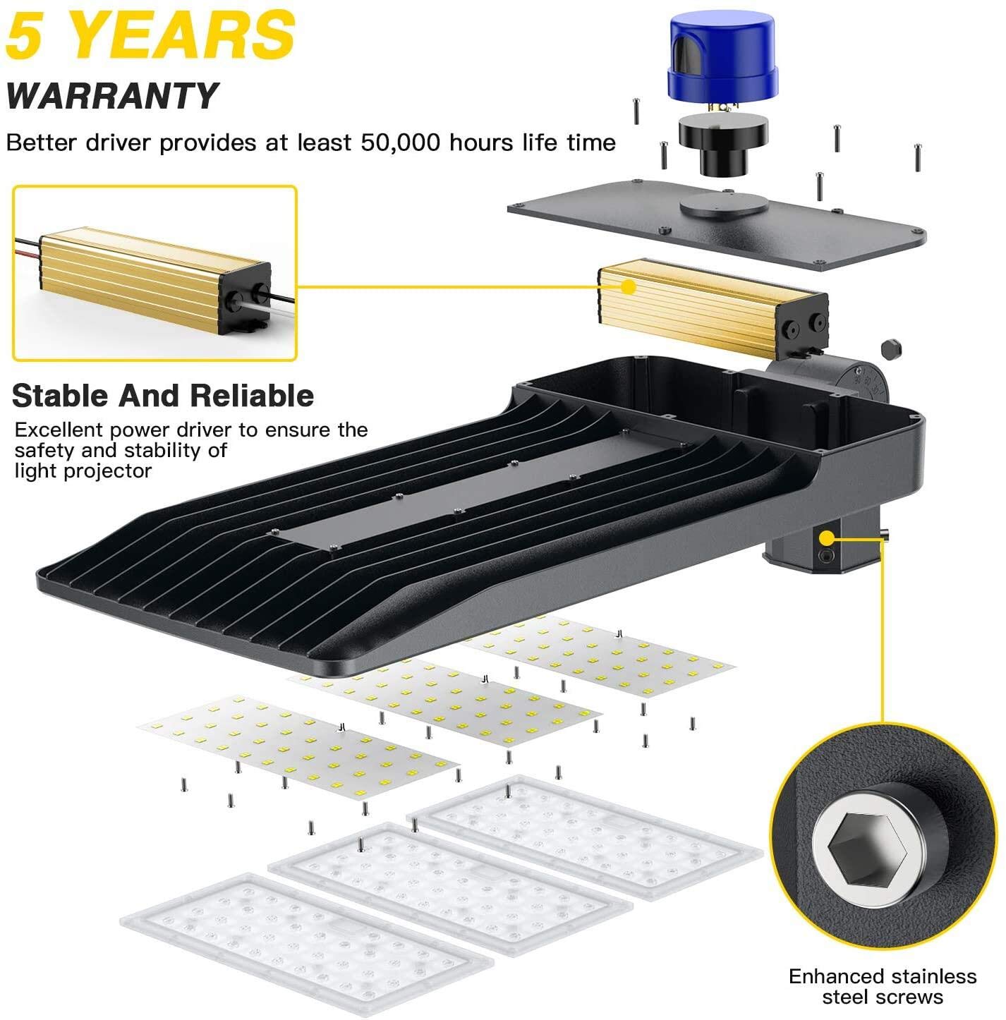 ledmo 36000LM LED Parking Lot Lights 1000W HID/HPS Replacement Adjustable with Dusk to Dawn Photocell Slip Fitter 5000K Flood Outdoor Commercial Shoebox Pole Lighting for Street Yard Stadium 300W