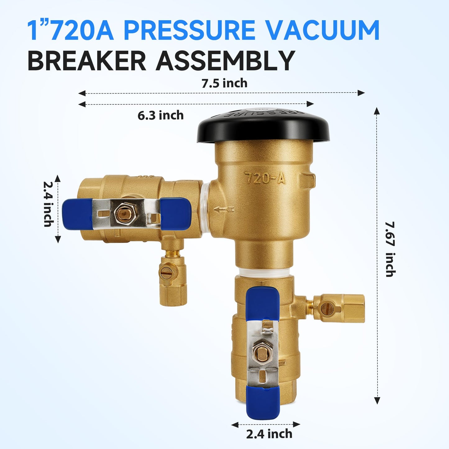 1”720A Pressure Vacuum Breaker Assembly, Replacement for Zurn Wilkins 1-720A (Non-OEM) Thickened Brass Backflow Preventer Valve, Max 400 PSI, for Irrigation Systems and Commercial Water Supply Systems